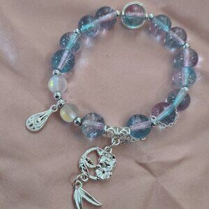 Beaded Stretch Bracelet With Dangle Flower